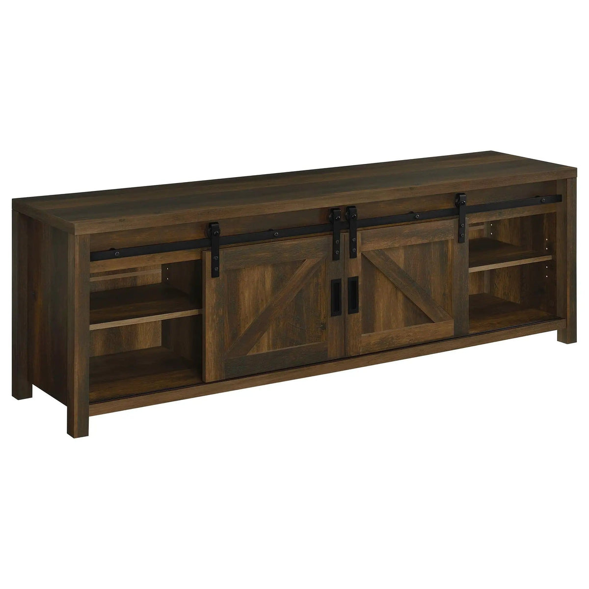 Enfield 71-inch TV Stand Fireplace Media Console Dark Pine | 70.75 x 15.5 x 23.5 in | Metal | Living Room