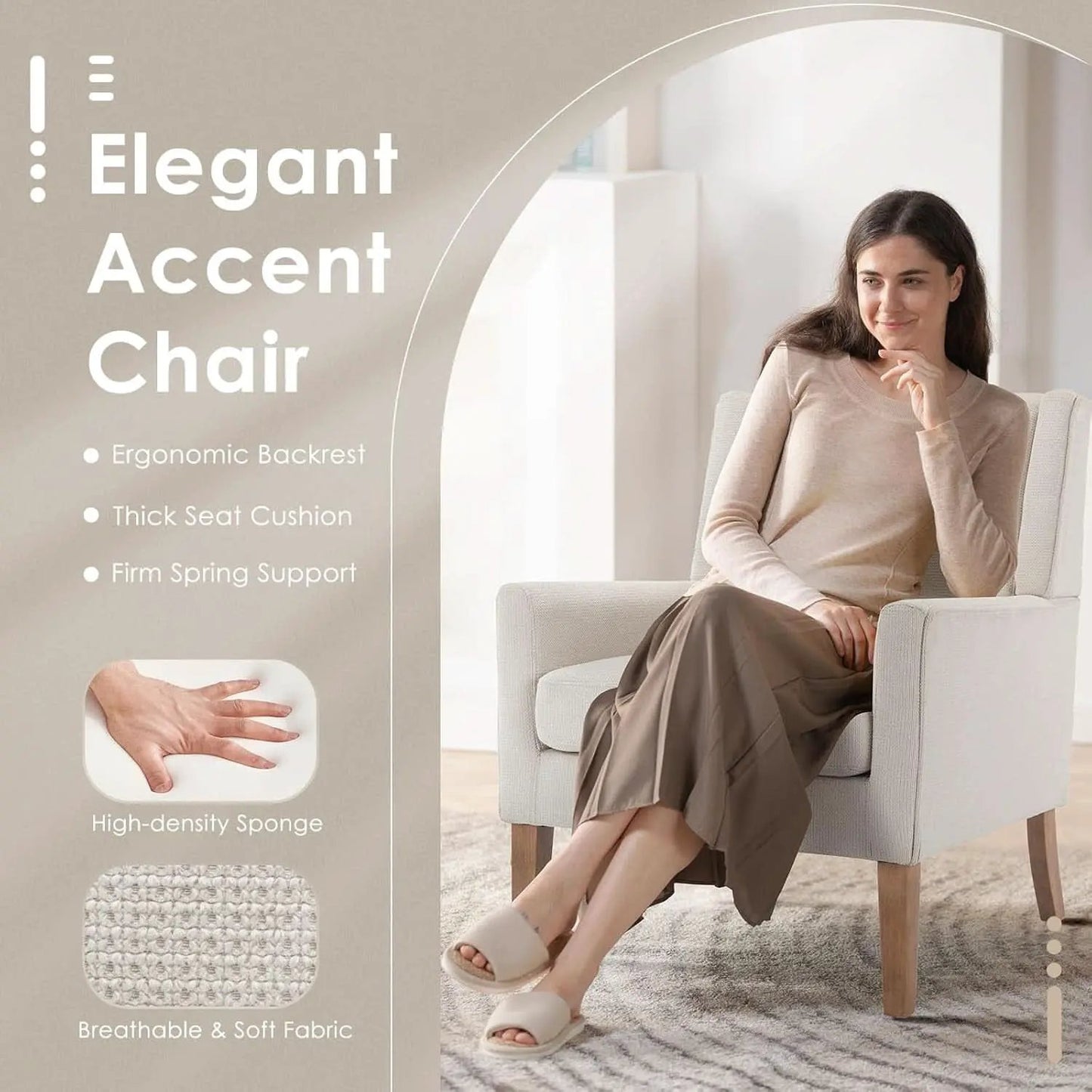 Beige Wingback Chairs With Wood Legs For Living Room from PriceLows™