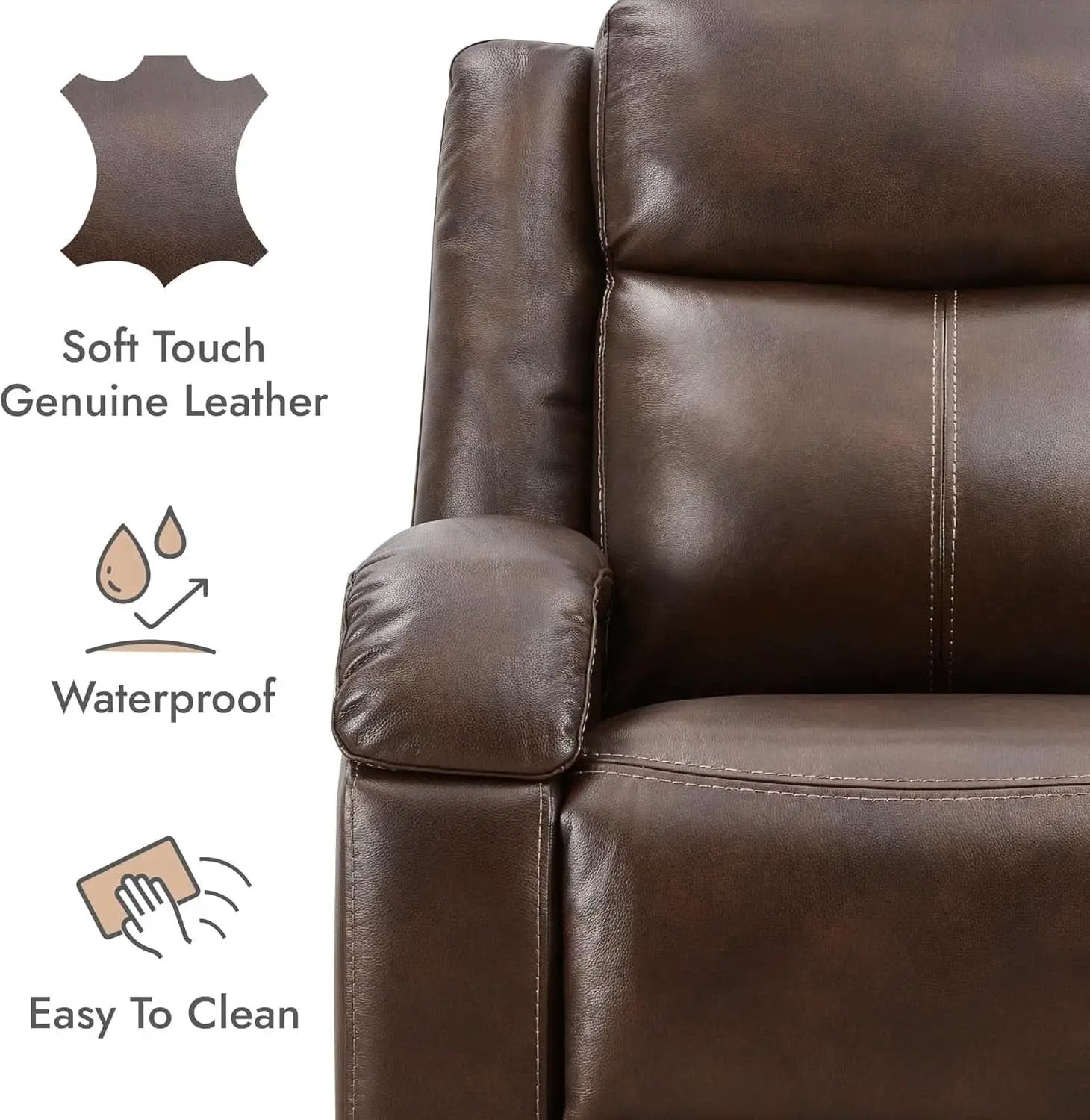 Dark Brown Leather Power Recliner Chair With Power Headrest from PriceLows™