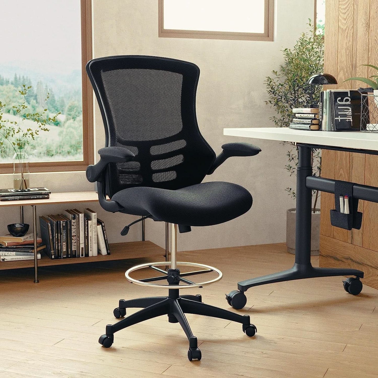 Kelista Mid Back Swivel Office Chair With Flip Up Armrests And Adjustable Height from PriceLows™