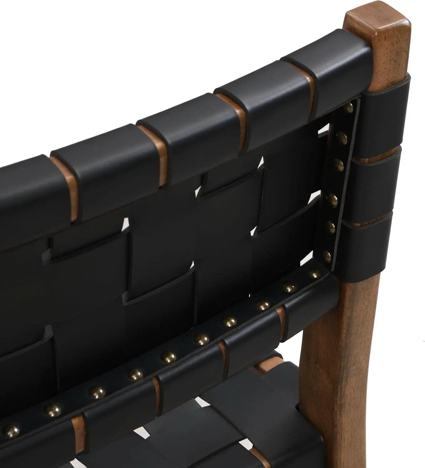 Set Of 2 Armless Dining Chairs With Rope Weave PU Leather Walnut Black from PriceLows™