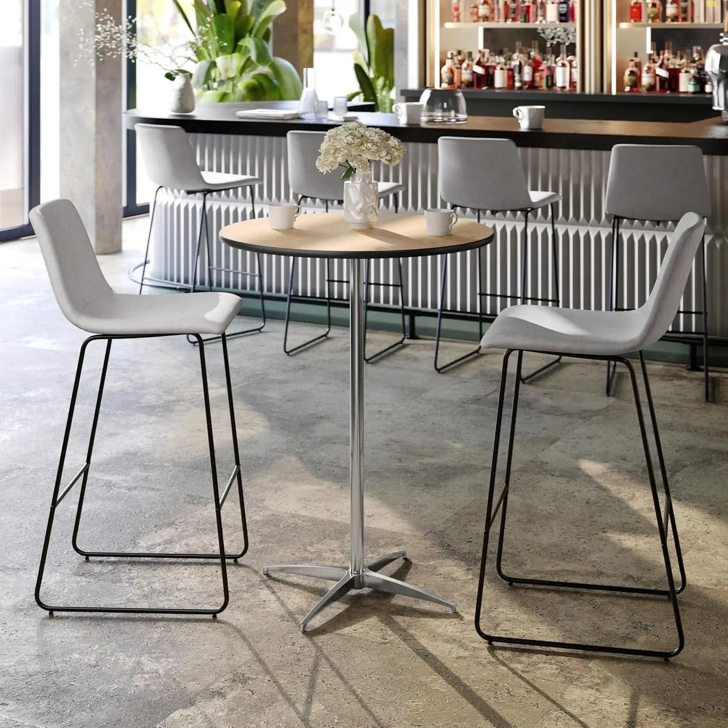 Natural Birch Wood Round Cocktail Table Adjustable from PriceLows™