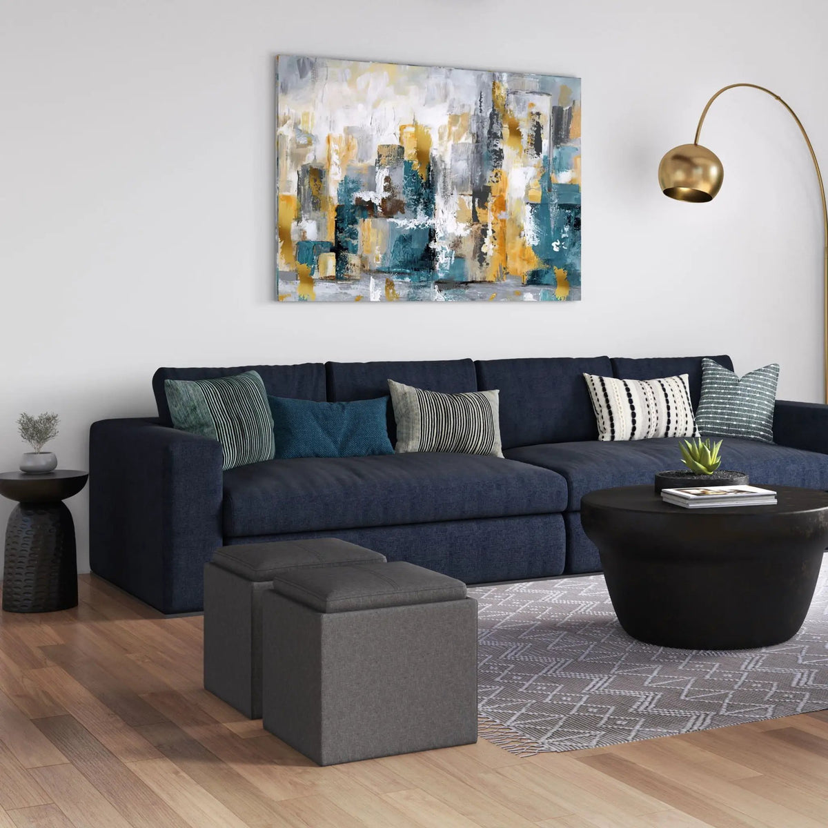 Rockwood Upholstered Cube Ottoman | Flip Over Serving Tray | Large Interior Storage | 16.9 Inch Cube
