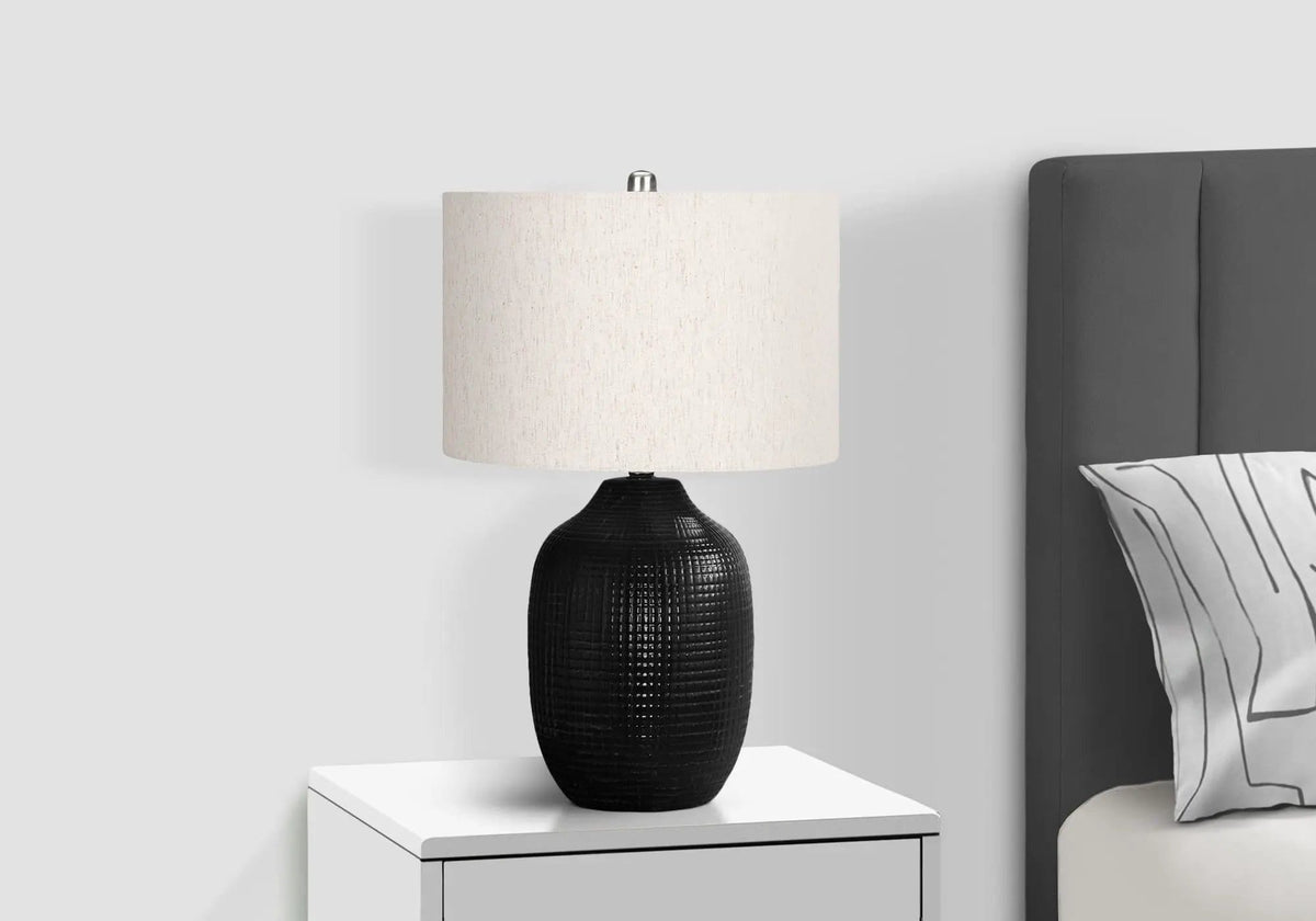 Lighting, Table Lamp, Ceramic, Contemporary Black / | 16 x 16 x 25.75 in | Linen & Ceramic | Cream