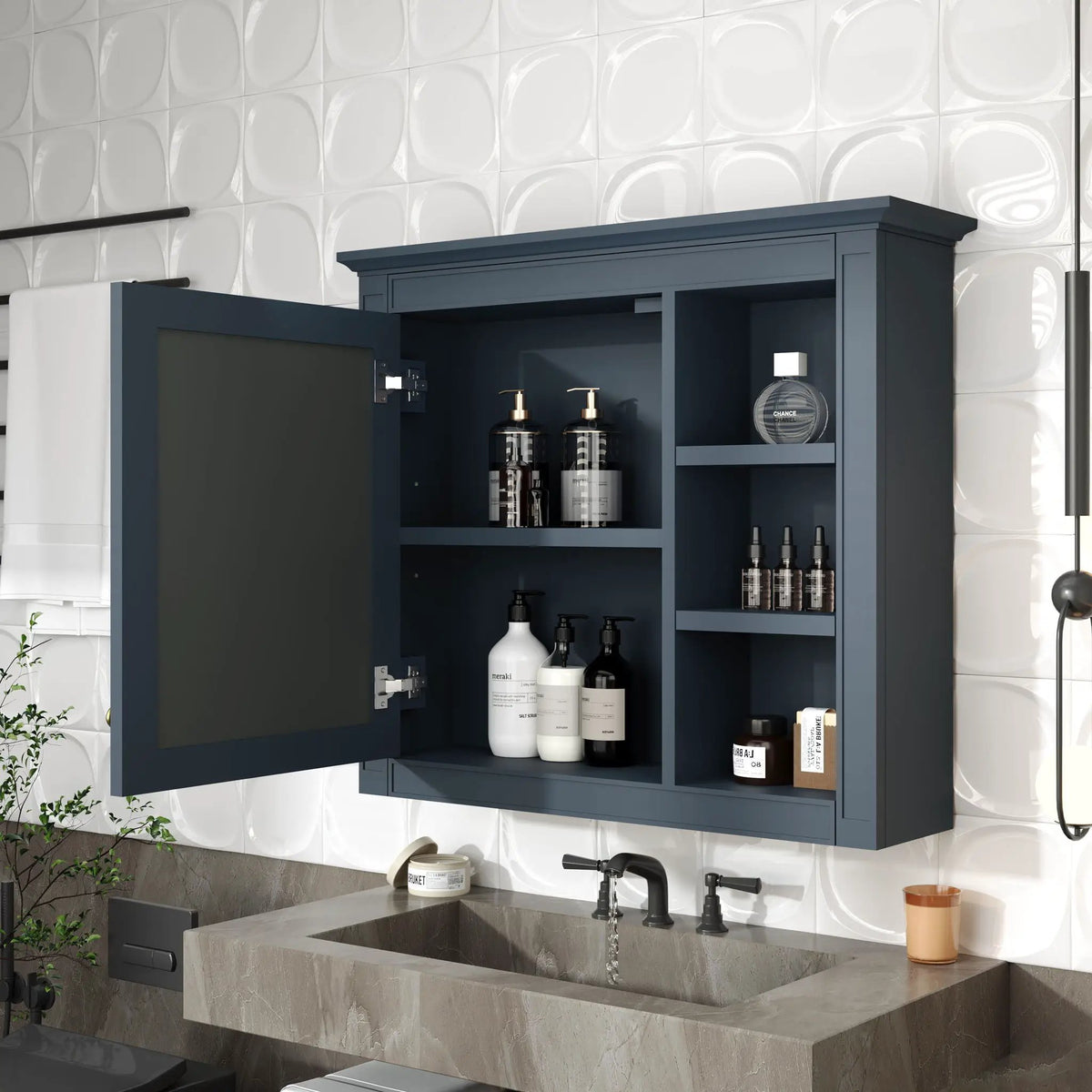 Modern Wall Mounted Medicine Cabinet | 3 Open Shelves | Mirror Door