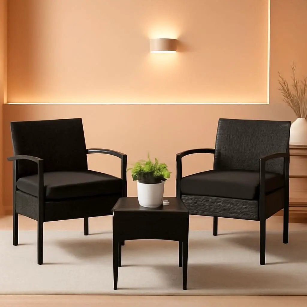 3 Piece Patio Rattan Conversation Chairs Set Outdoor Furniture Black Wicker For Garden Balcony Porch Yard from PriceLows™