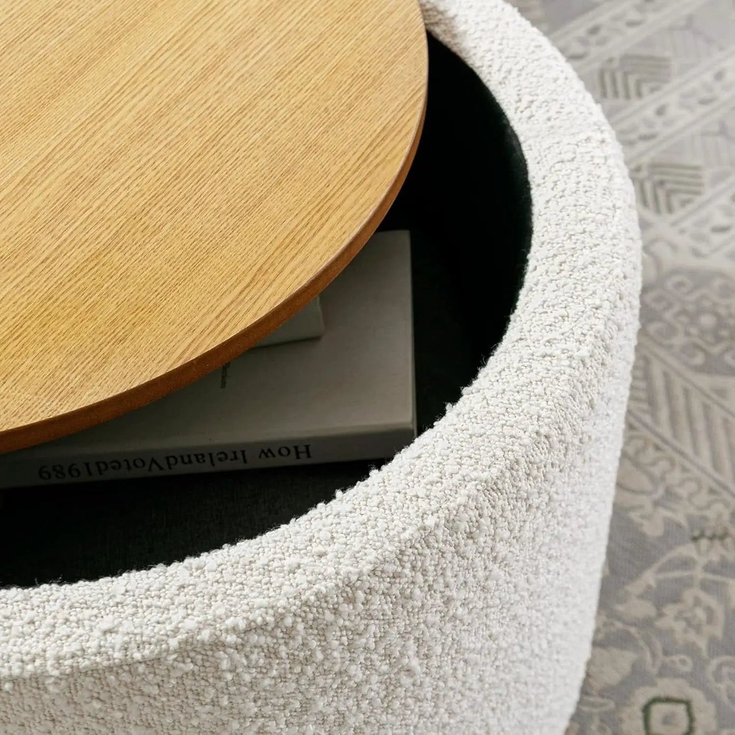 Circular Storage Ottoman With Wooden Lid Upholstered from PriceLows™
