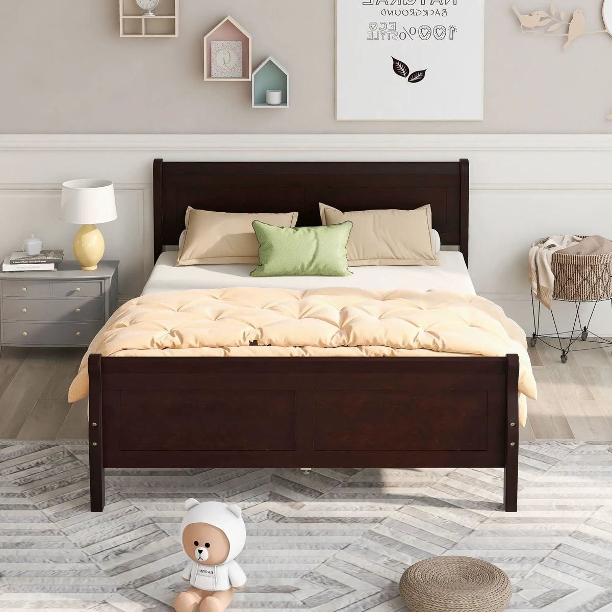Wood Platform Bed Frame | Headboard Footboard | Wood Slat Support
