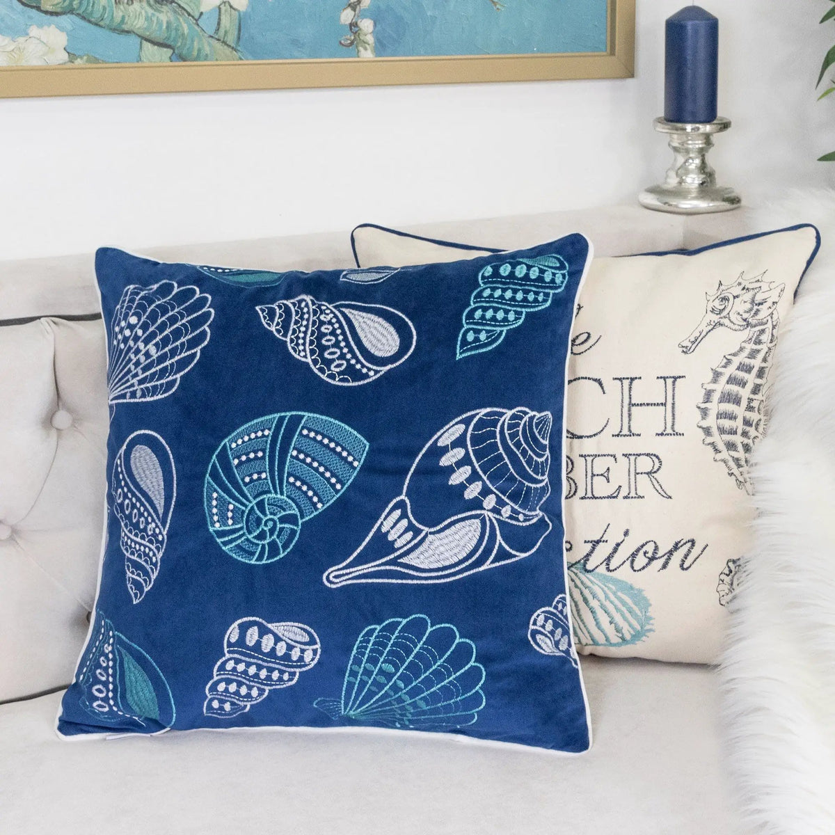 Seashells Pillow Cover | 20x20 Inch | Soft Texture | Hidden Zipper
