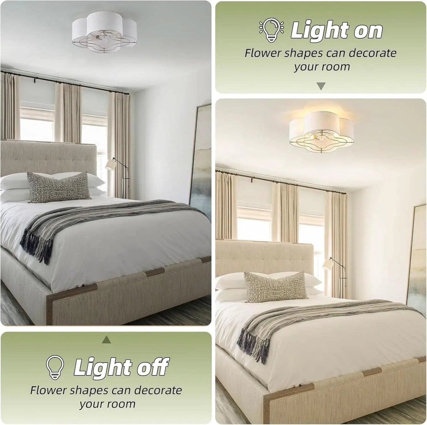 20 Inch Boho White Ceiling Fan With Light Remote Flush Mount from PriceLows™