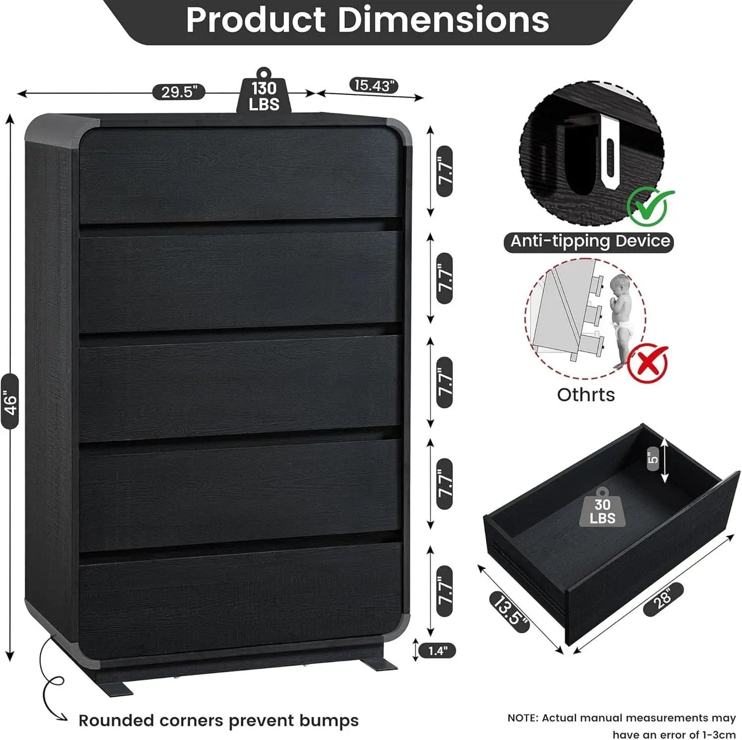 Black Hardwood Dresser With Curved Front Storage Panel from PriceLows™
