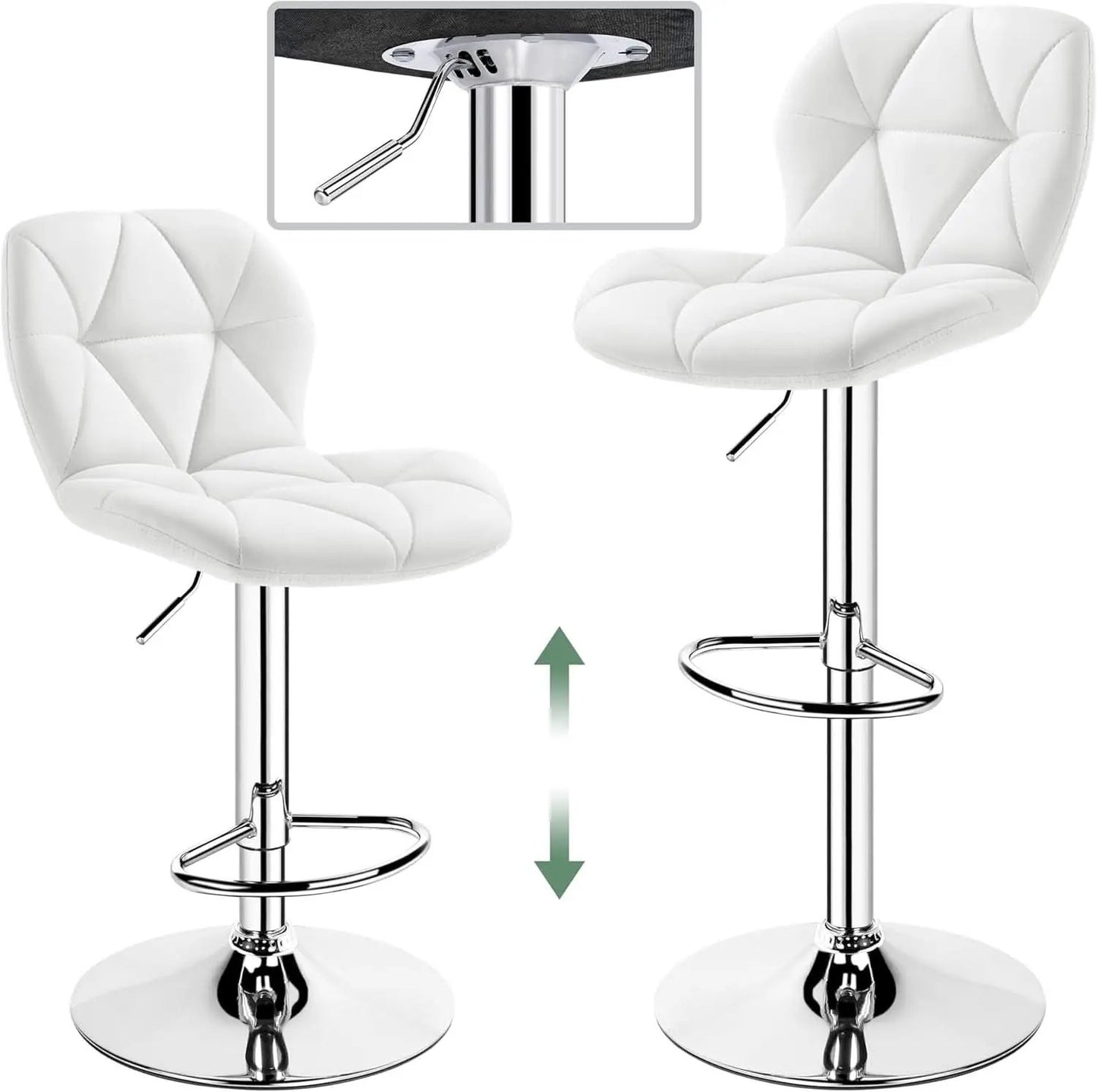 Pair Of White PU Leather Height Adjustable Bar Stools from PriceLows™