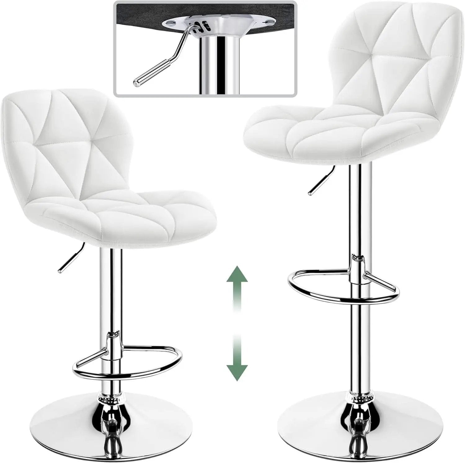 Pair Of White PU Leather Height Adjustable Bar Stools from PriceLows™