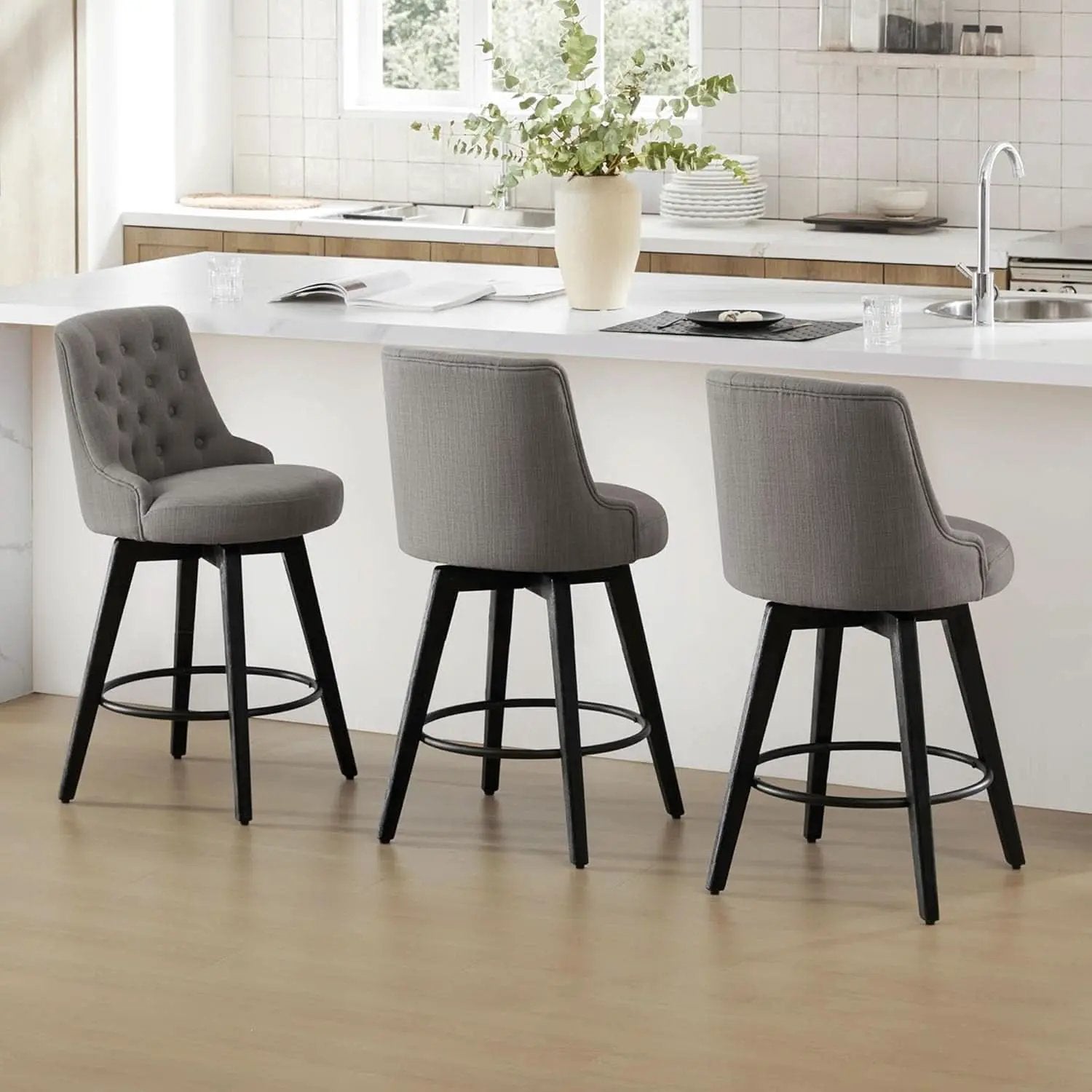 Flint Grey Upholstered Swivel Bar Stool 26 Inch Set Of 2 from PriceLows™