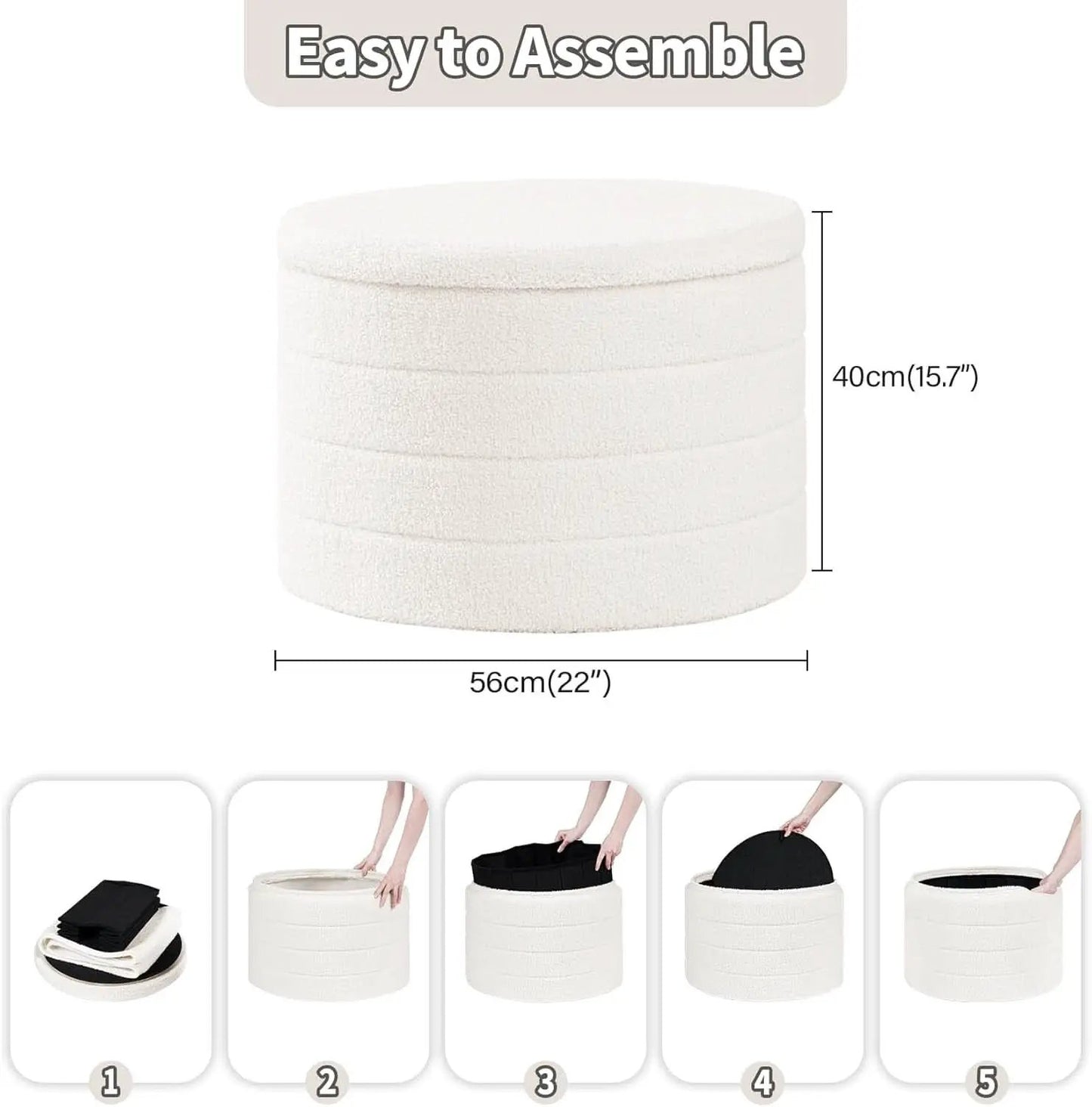 Rounded White Luxurious Boucle Storage Ottoman Lid from PriceLows™