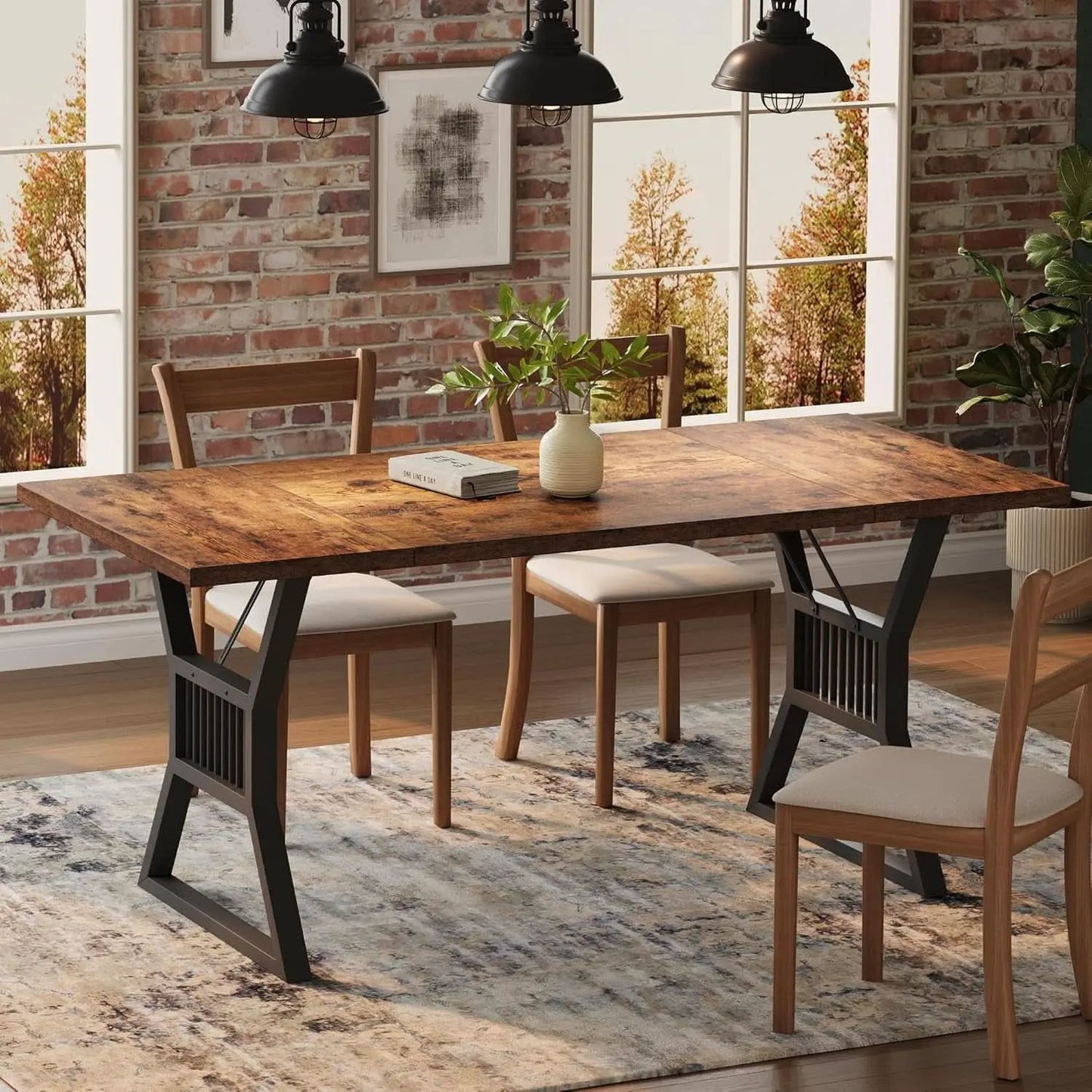 70.8 Inch Farmhouse Dining Table With Heavy Duty Metal Legs from PriceLows™