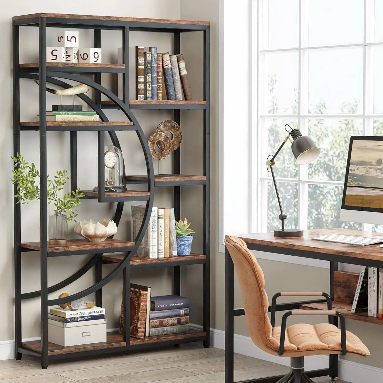 Industrial Black 5 Tier Etagere Bookcase For Living Room from PriceLows™