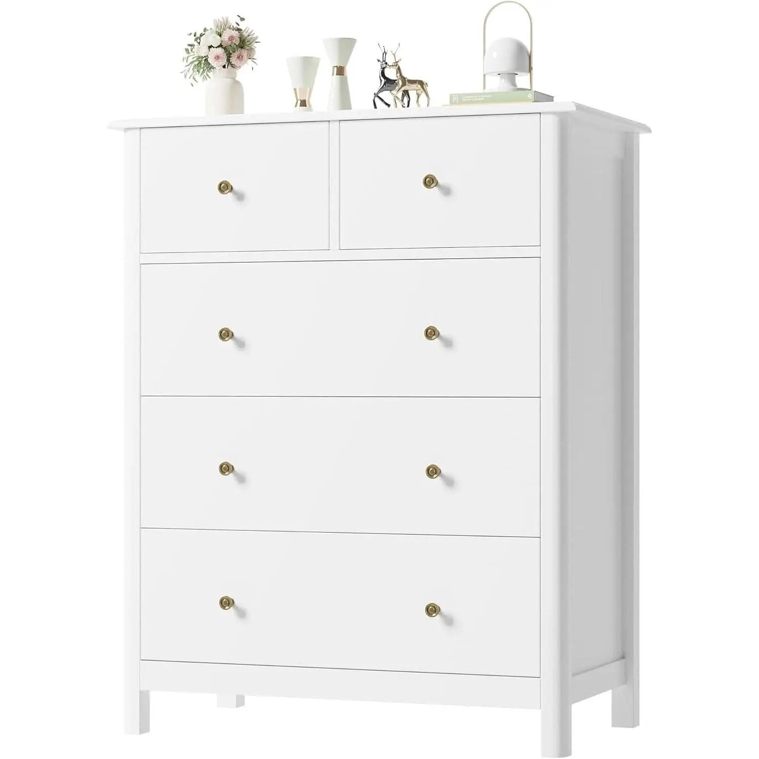 White Five Drawer Dresser For Bedroom Organization from PriceLows™