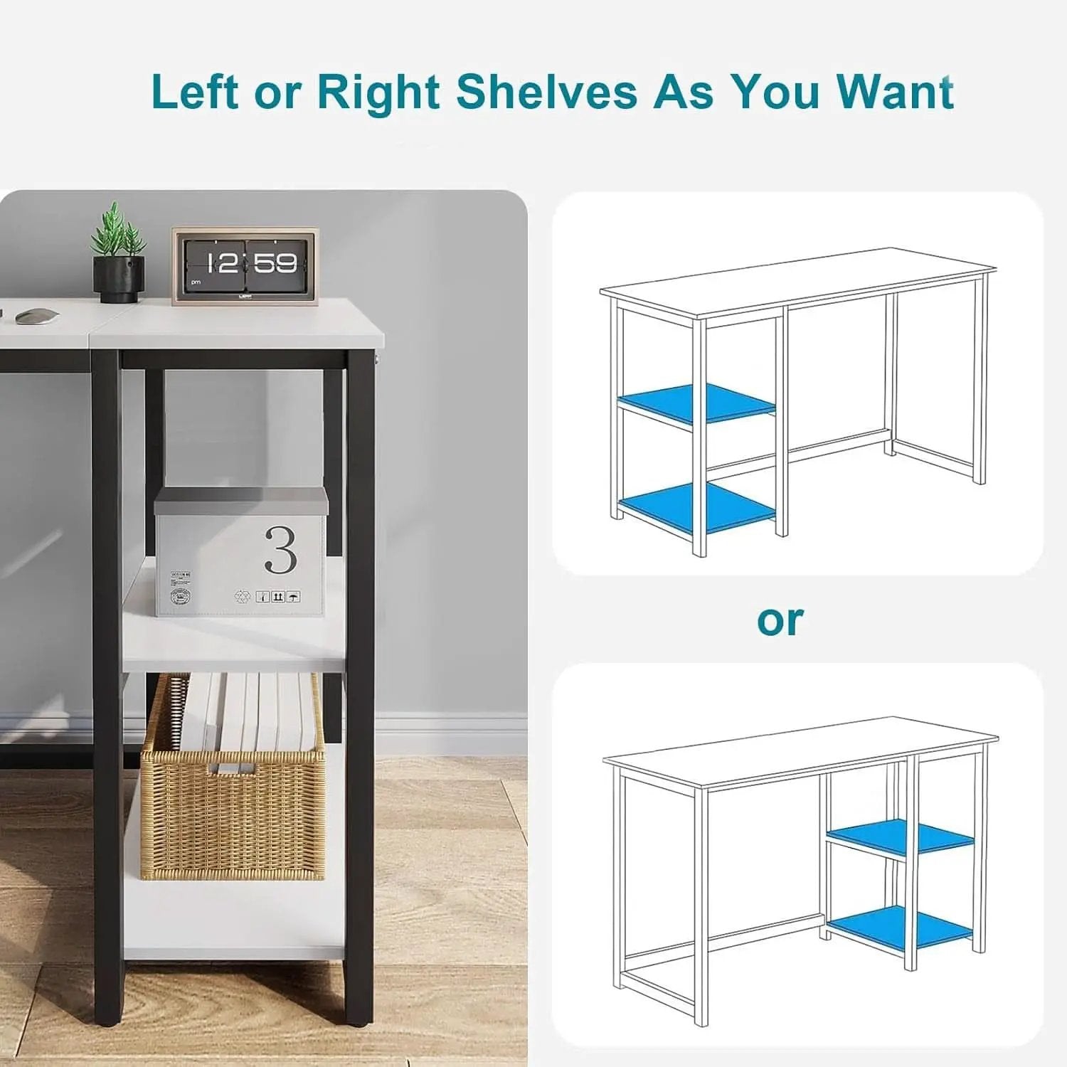 40 Inch White Computer Desk With 2 Tier Shelves Home Office from PriceLows™