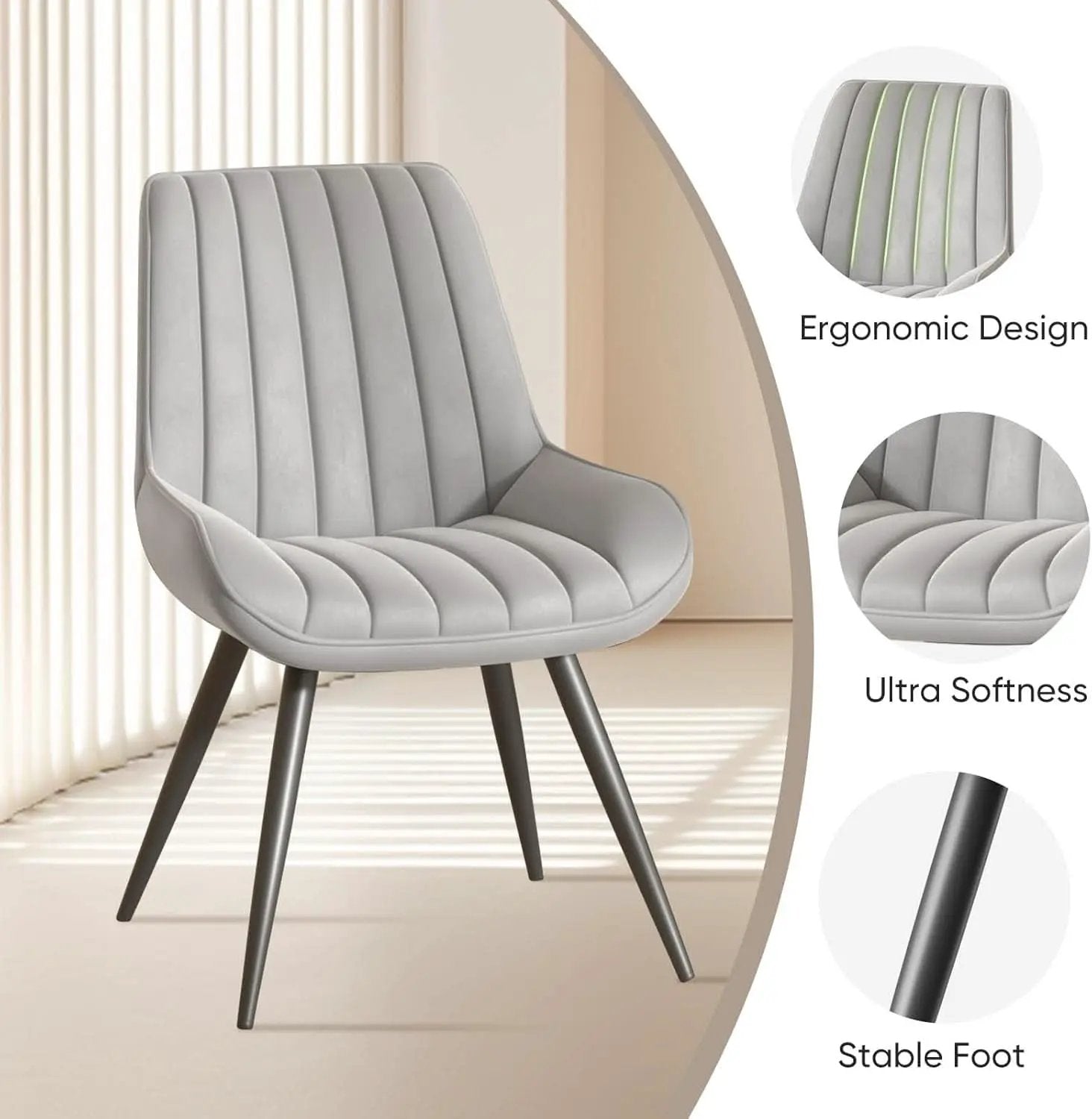 Grey Upholstered Dining Chairs Set Of 4 With Thick Cushions And Metal Legs from PriceLows™