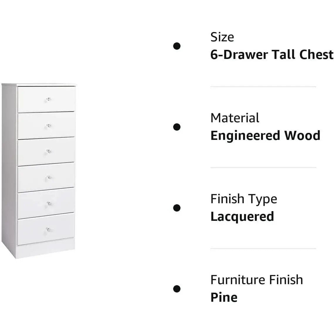 6-Drawer Tall Chest Dresser With Acrylic Knobs Solid Wood from PriceLows™