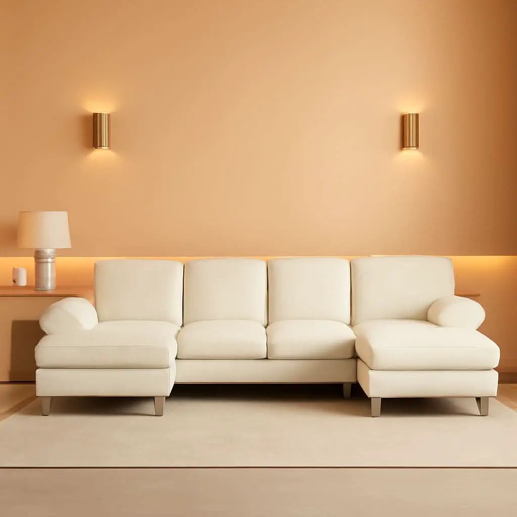 U Shape Sectional Sofa 111 Inch Beige Chenille Convertible from PriceLows™