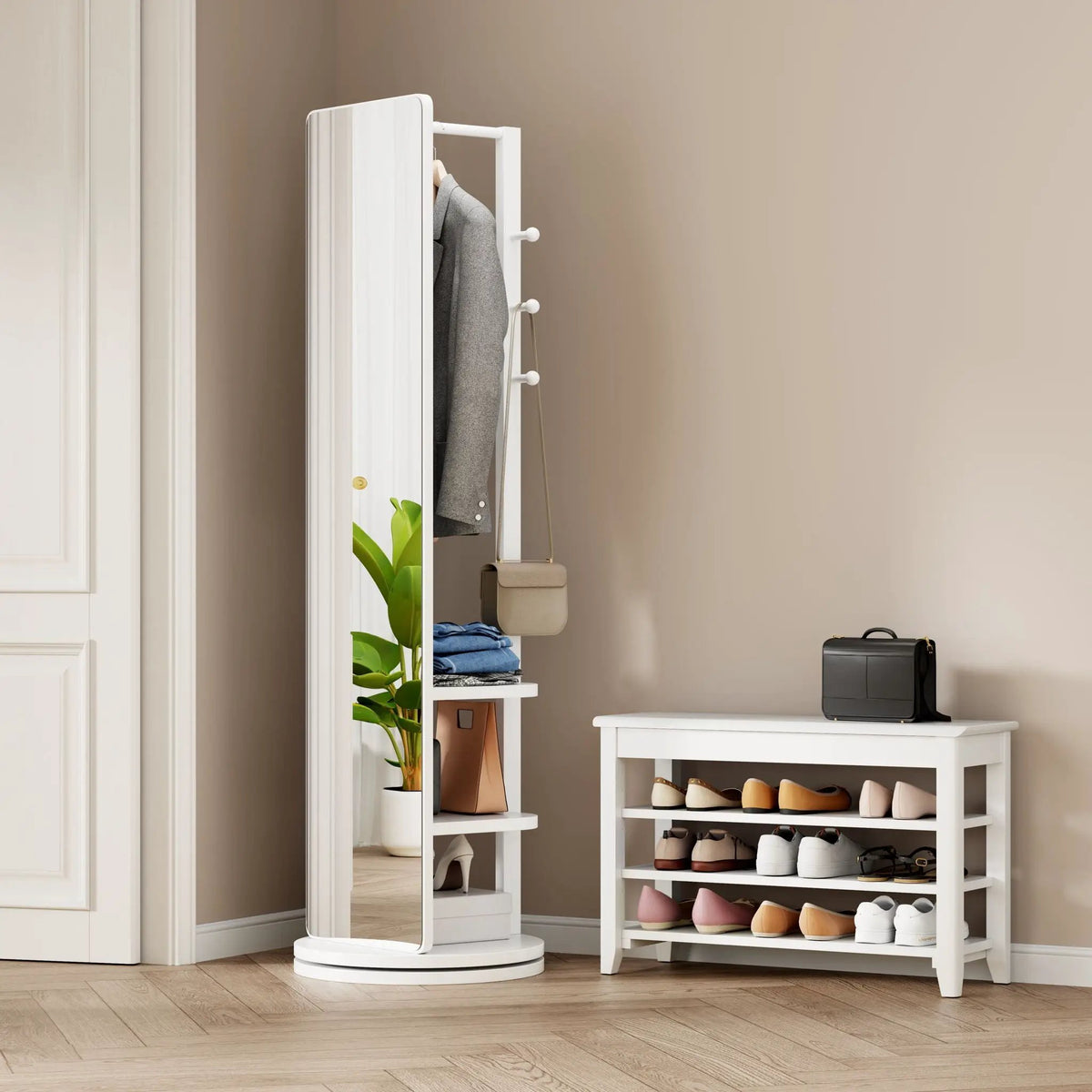 Full Length Mirror | 360 Rotation Design | Solid Wood Rack