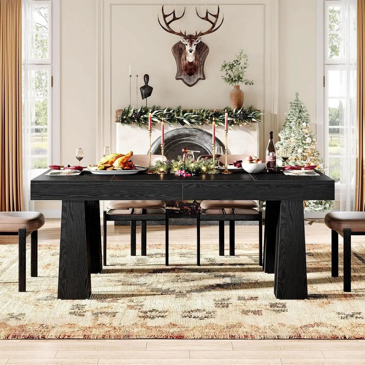 63 Inch Black Rectangular Dining Table With Heavy Duty Legs from PriceLows™