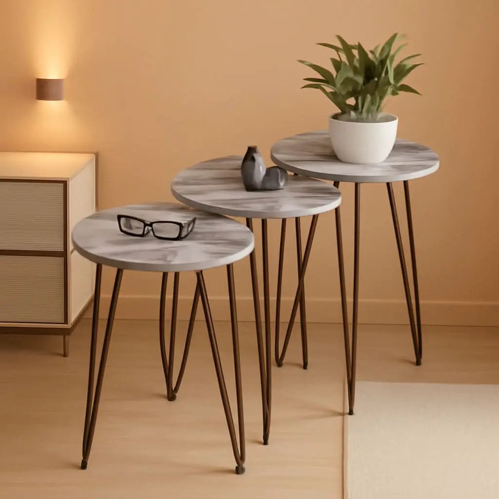 Grey Marble Nesting Tables Set Of 3 Modern Round End Tables from PriceLows™