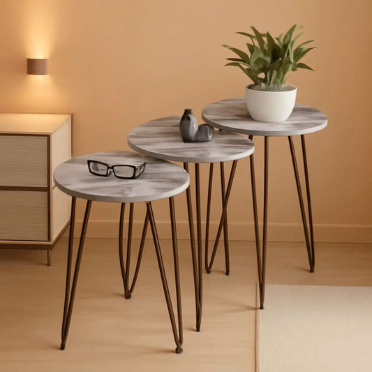 Grey Marble Nesting Tables Set Of 3 Modern Round End Tables from PriceLows™