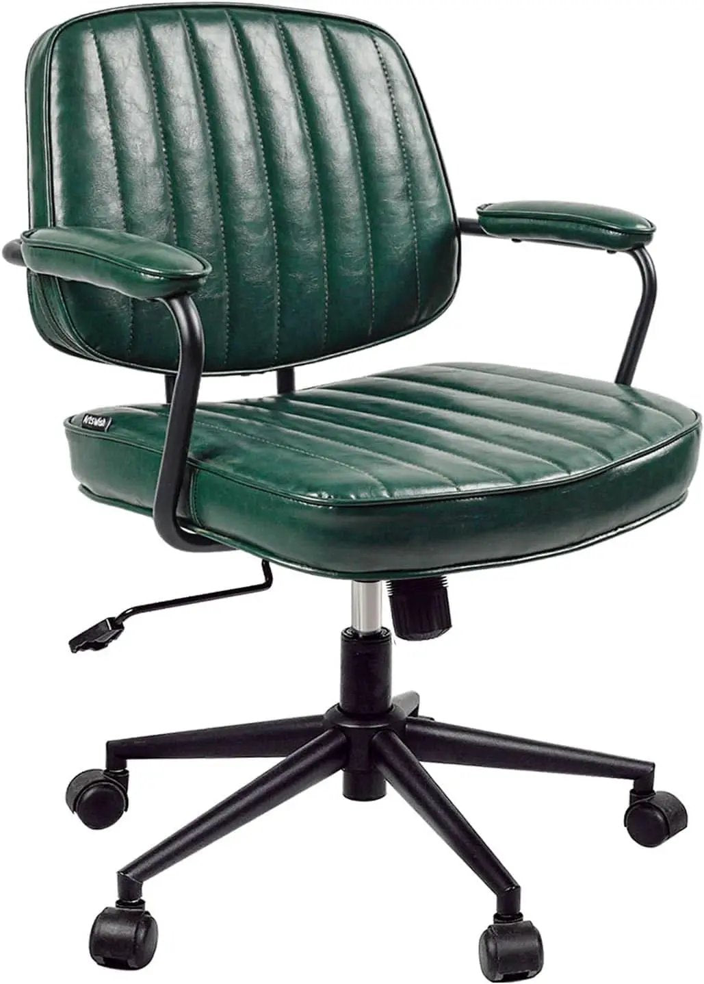 Green Leather Mid Century Office Chair With Wheels And Arms from PriceLows™