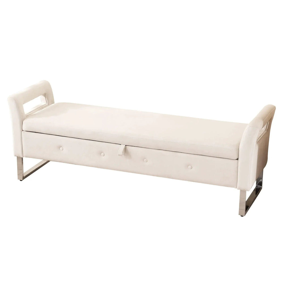 Wide Storage Soft Ottoman Bench With Armrests | Bench Ottoman | Solid Wood & Metal | Living Room