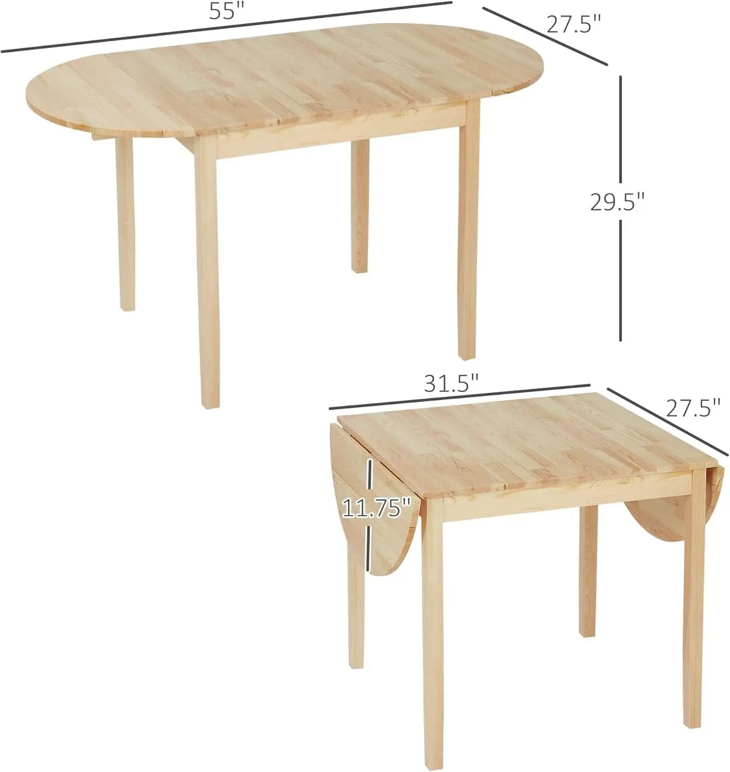 55 Inch Solid Pine Dropleaf Dining Table Expandable from PriceLows™