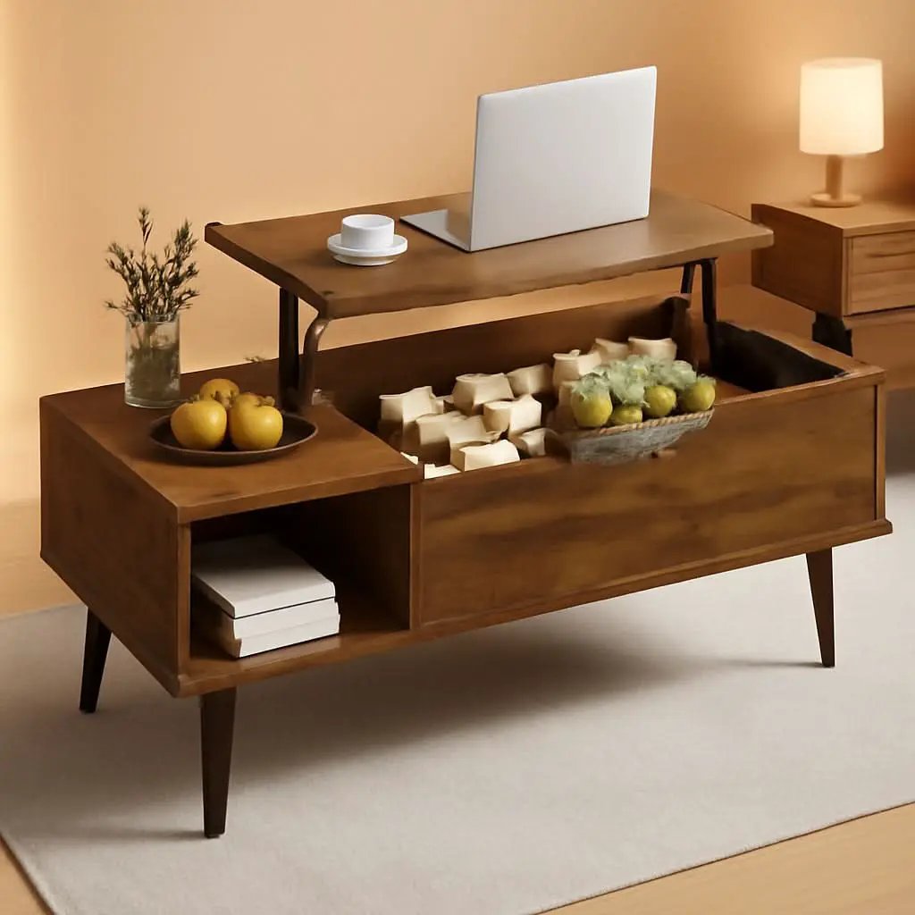 Brown Lift Top Coffee Table With Storage And Hidden Compartment from PriceLows™