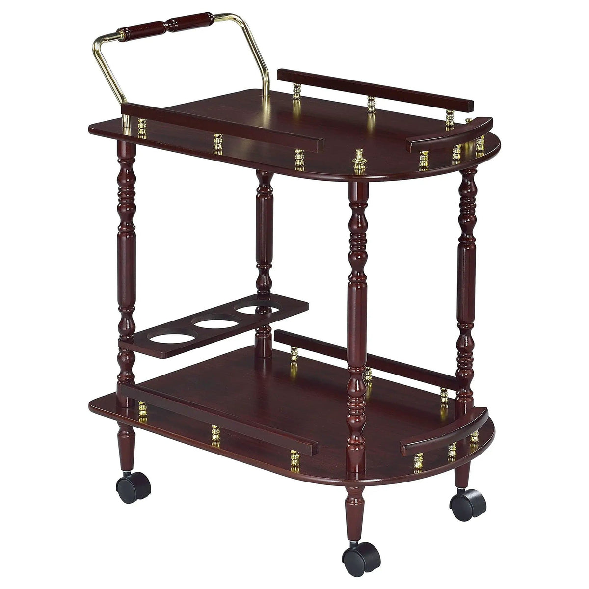 Palmer 2-tier Rectangular Wood Bar Cart Merlot | 24.75 x 15.75 x 31.25 in | Metal & Wood | Home