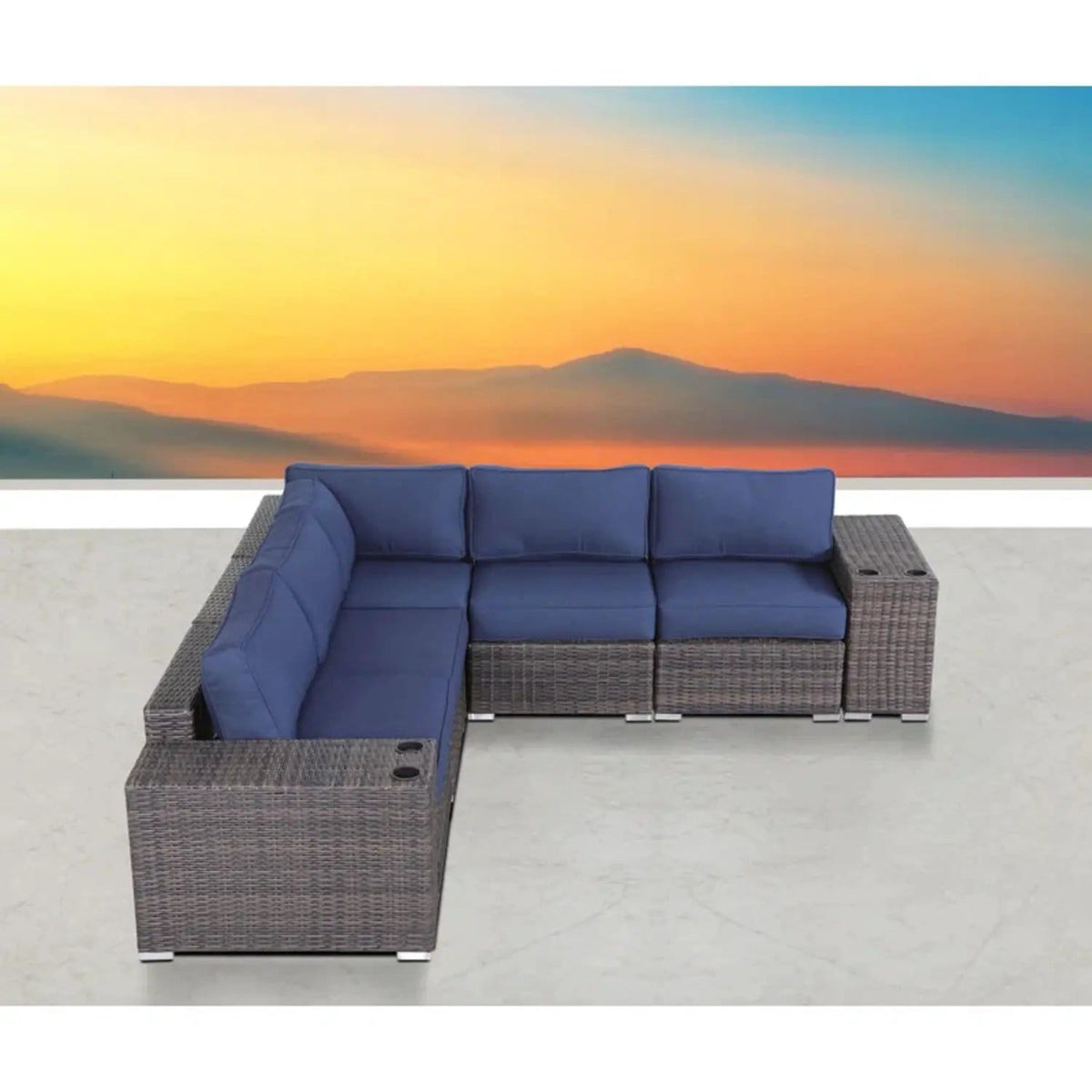 Modern Rattan Wicker Seating Group With Cushions Stationary Sectional | 102 x 102 x 26 in | Rattan & Wicker | Living Room