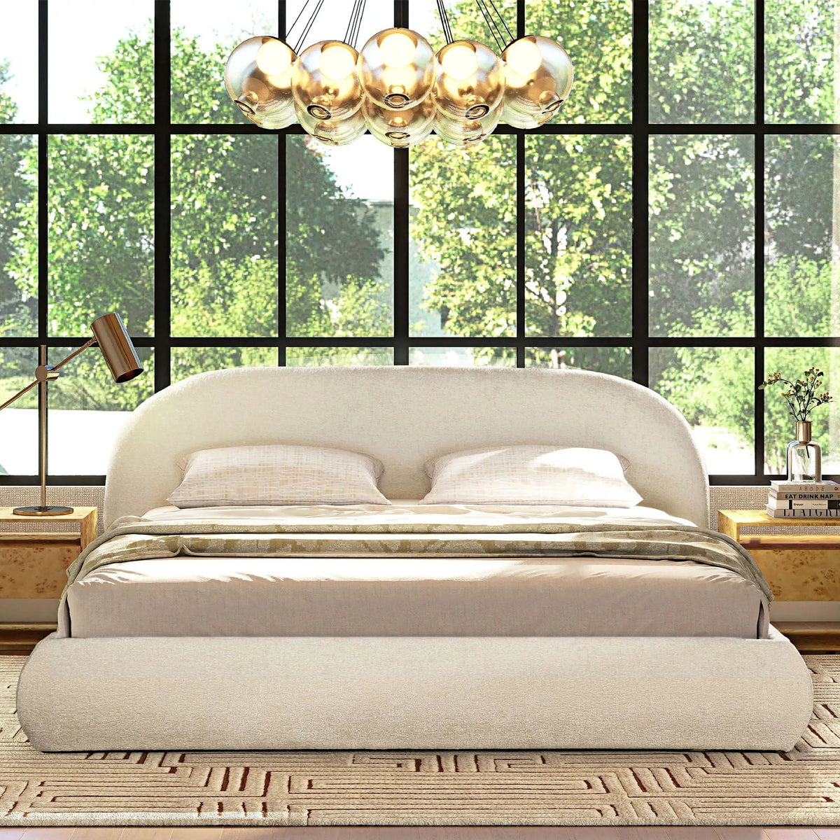 Archie Upholstered Platform Bed | Puffy Arch Headboard | Grounded Design | No Box Spring Needed