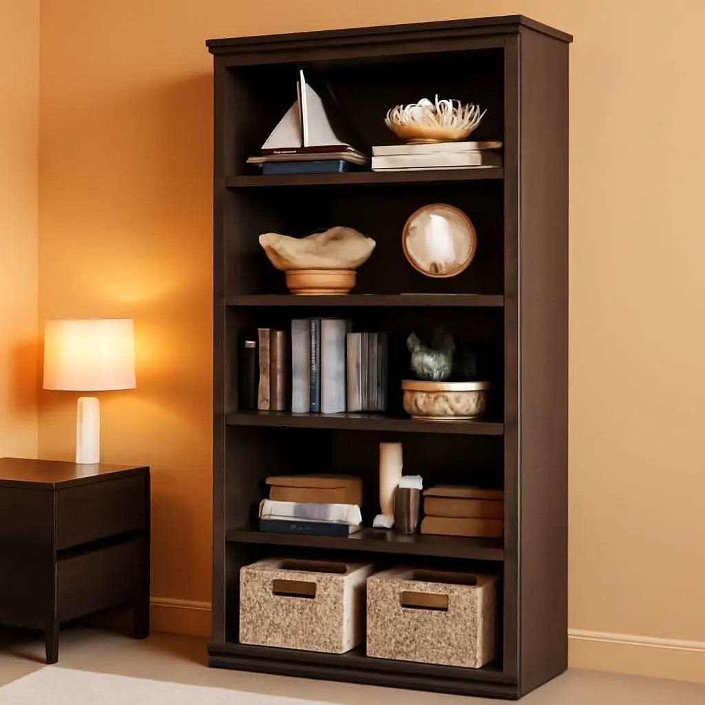 Farmhouse Cherry Bookcase 71 Inch Tall Sturdy Open Shelving from PriceLows™