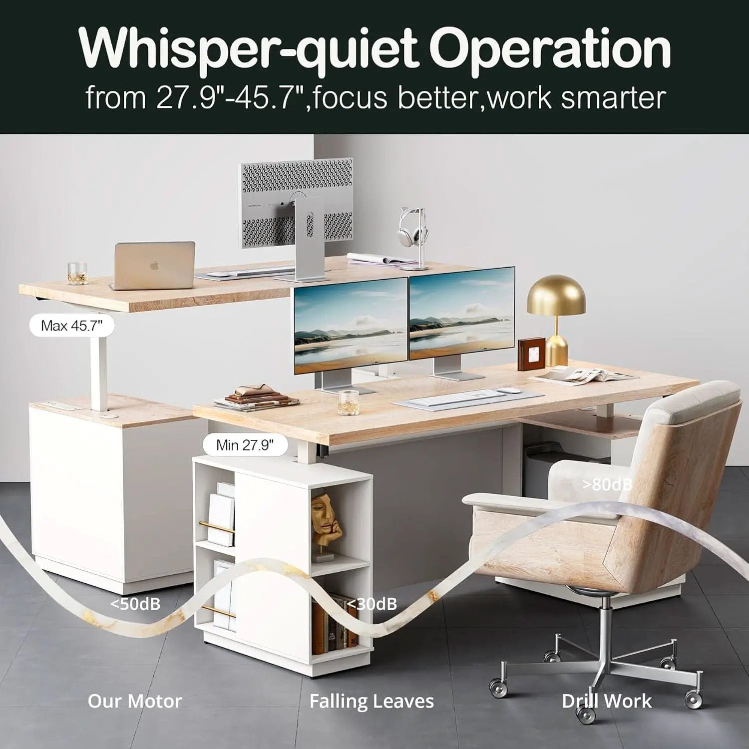 71 Inch L Shaped Standing Desk With USB Walnut Finish from PriceLows™