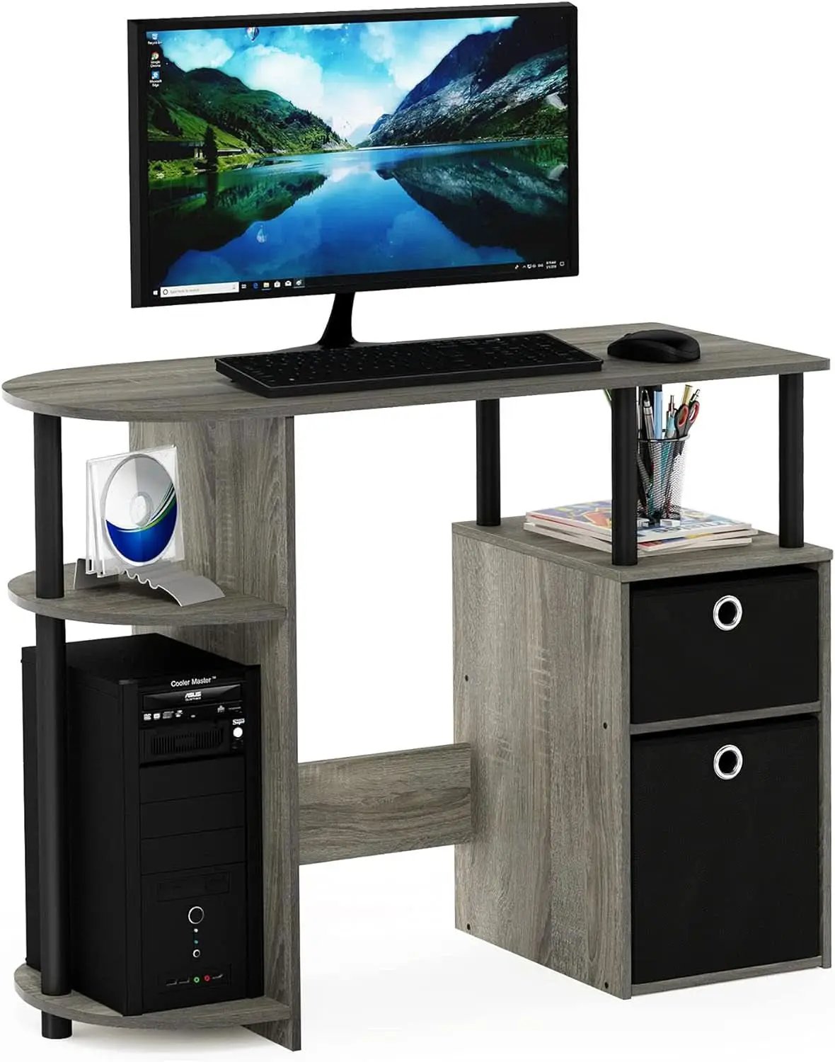 Jaya Simplistic Computer Desk CPU Shelf Oak Grey Black from PriceLows™