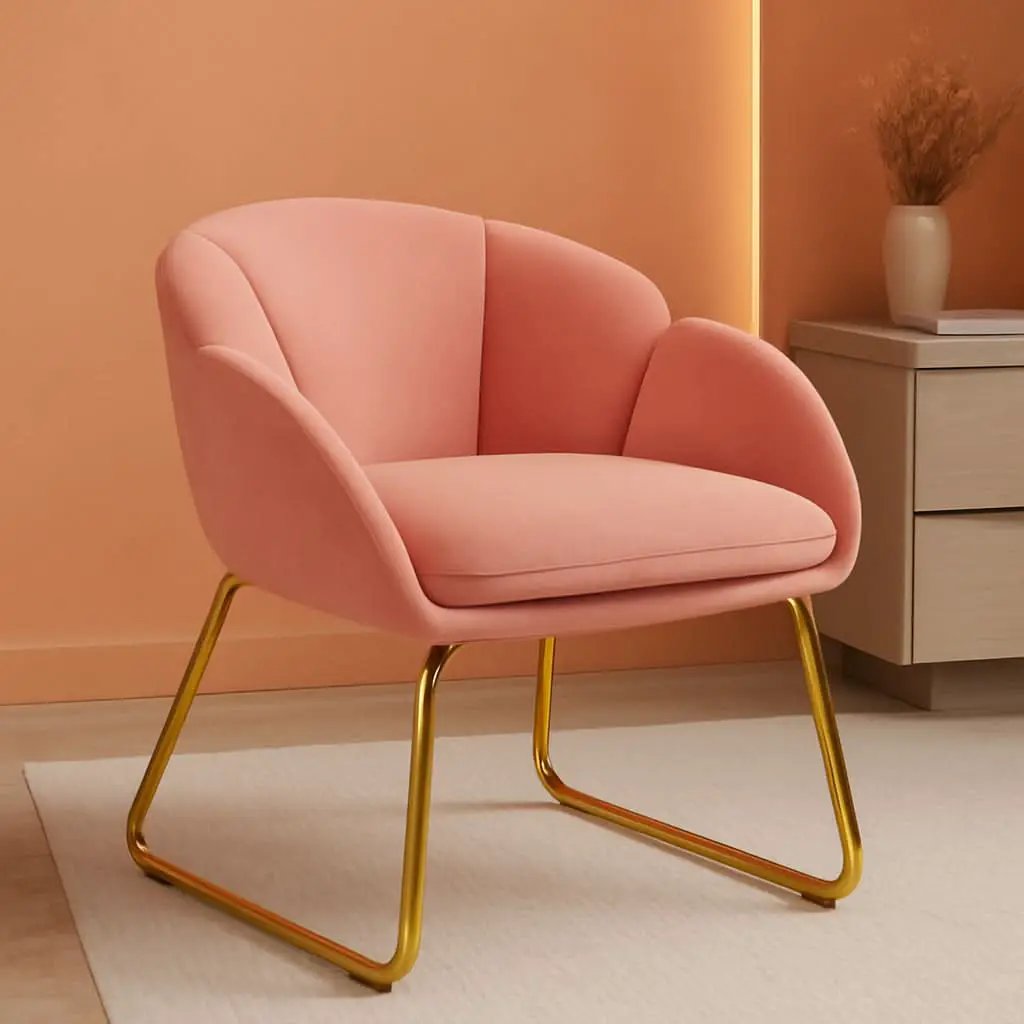 Pink Velvet Flower Armchair With Gold Legs Living Room from PriceLows™