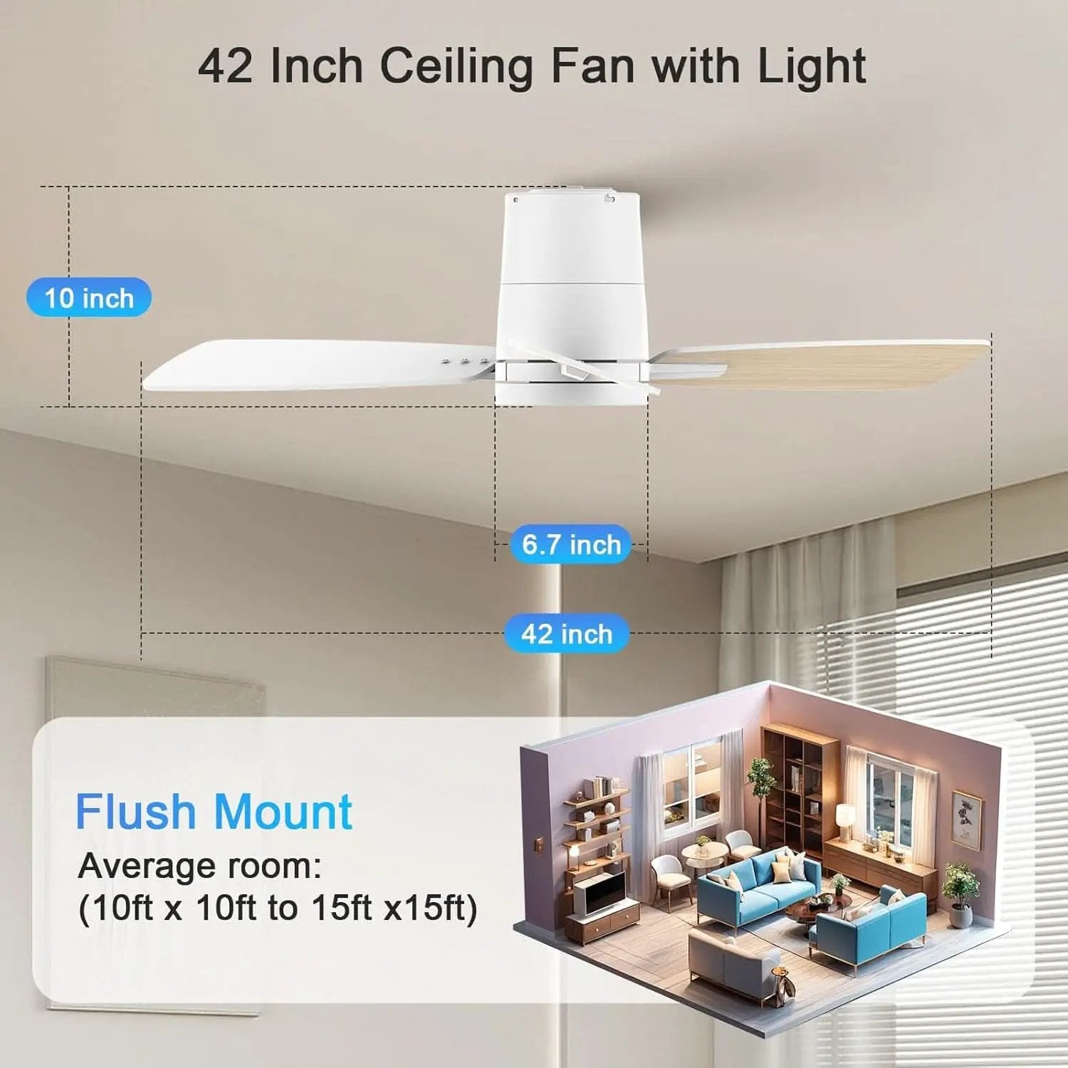 White 42 Inch Ceiling Fan With Lights Quiet DC Motor from PriceLows™