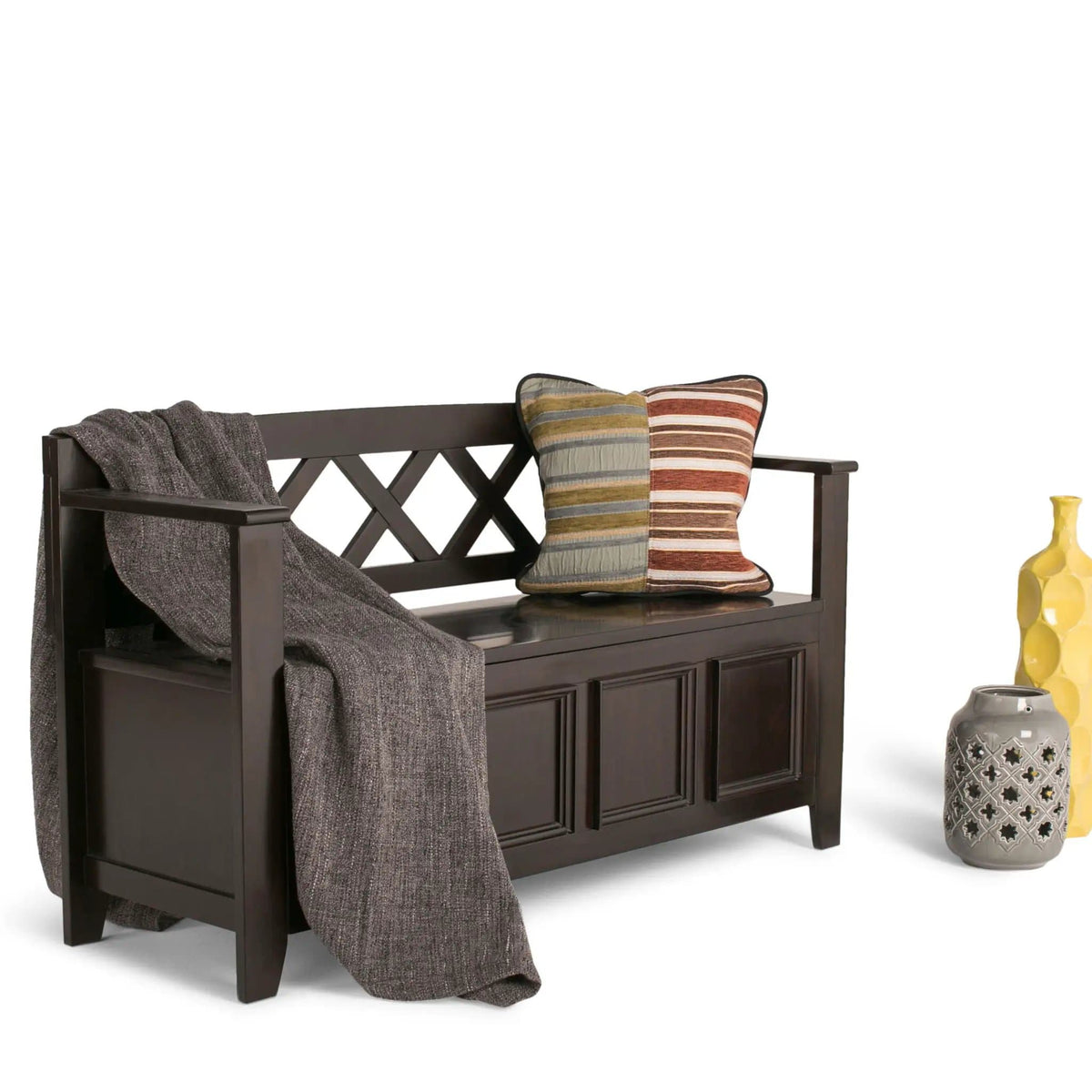 Amherst Entryway Storage Bench | 48 x 17 x 28 in | Solid Wood | Hickory Brown