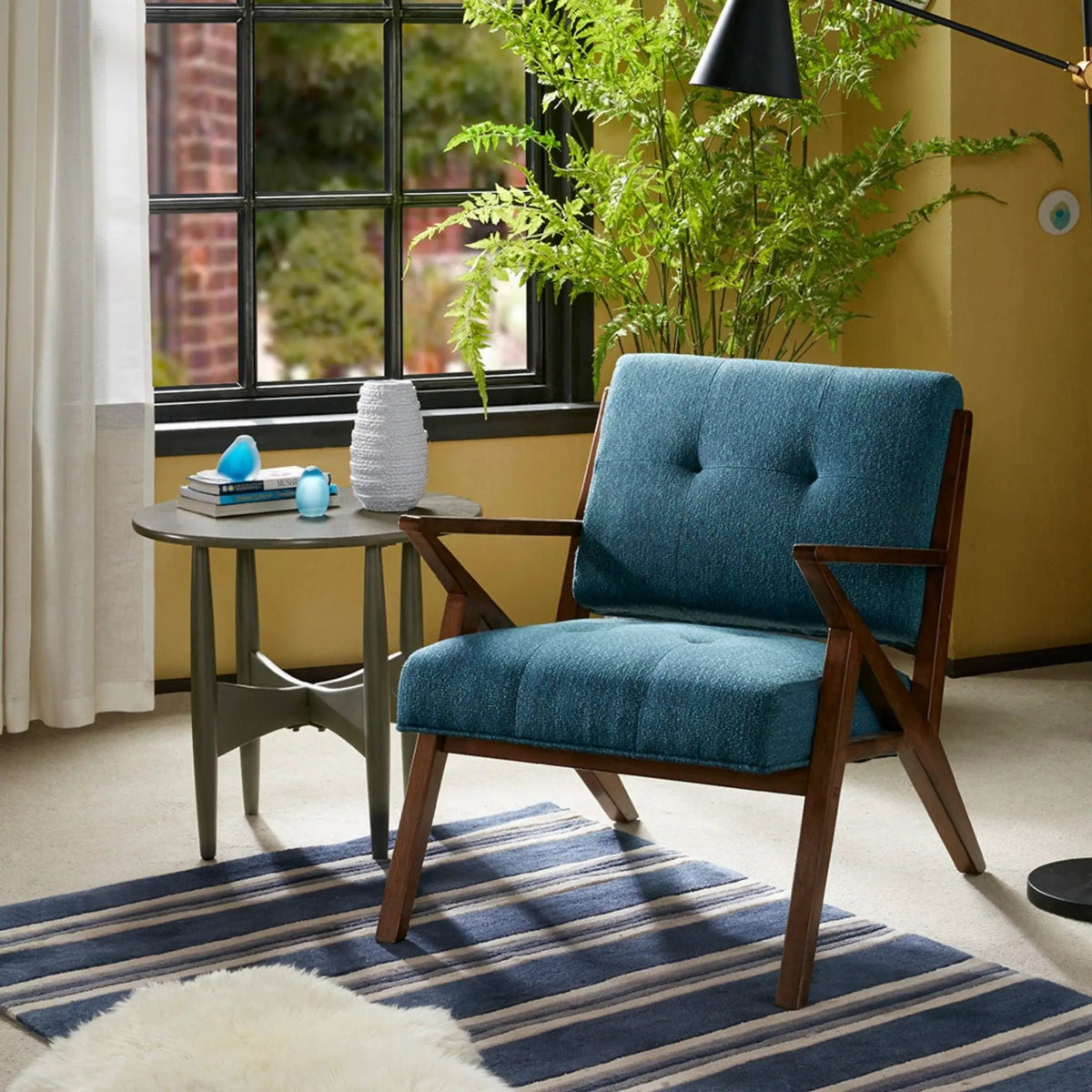 Mid-Century Lounge Chair | Tufted Upholstery | Solid Wood Frame | Tufted Back And Seat