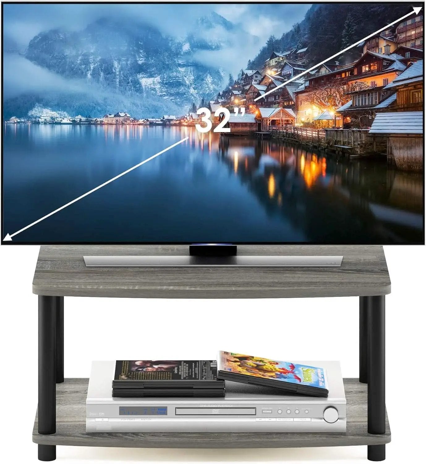 Turn-N-Tube 2-Tier Printer and TV Stand French Oak Grey Black from PriceLows™