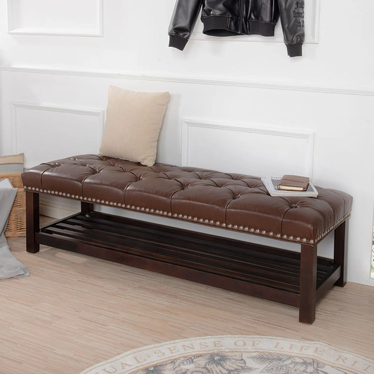 Bedroom End Of Bed Bench Tufted Upholstered End Of Bed Bench End Of Bed Entrance | 2 Pieces | Solid Wood | Bedroom
