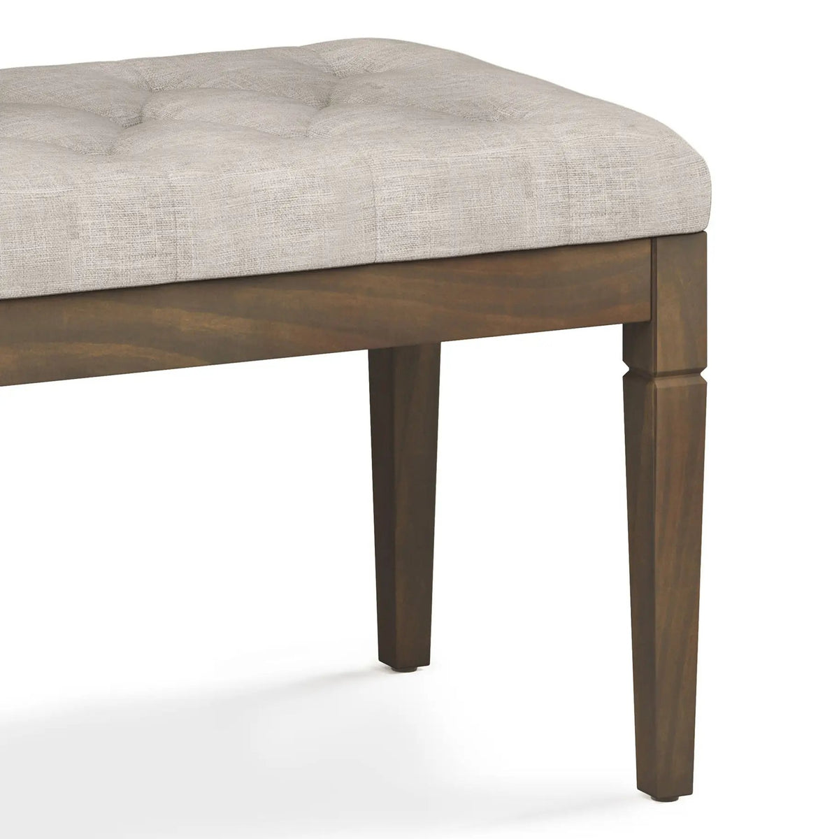 Waverly Upholstered Ottoman Bench | Tufting Detail | Carved Legs | Solid Wood Frame