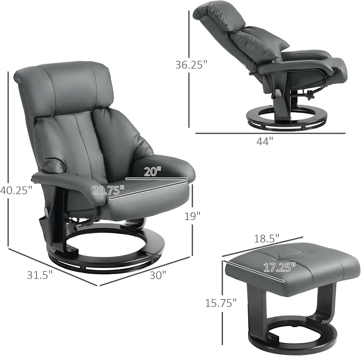 Gray 360 Degree Swivel Massage Recliner Chair With Ottoman from PriceLows™