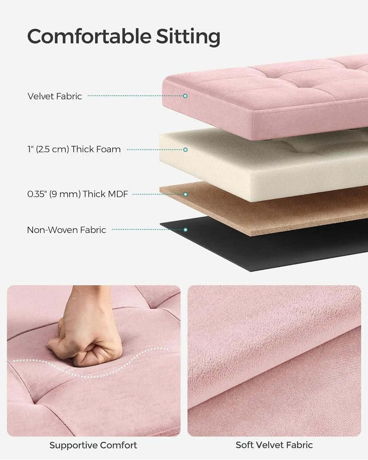 Jelly Pink Foldable Storage Ottoman Bench 15x30x15 from PriceLows™
