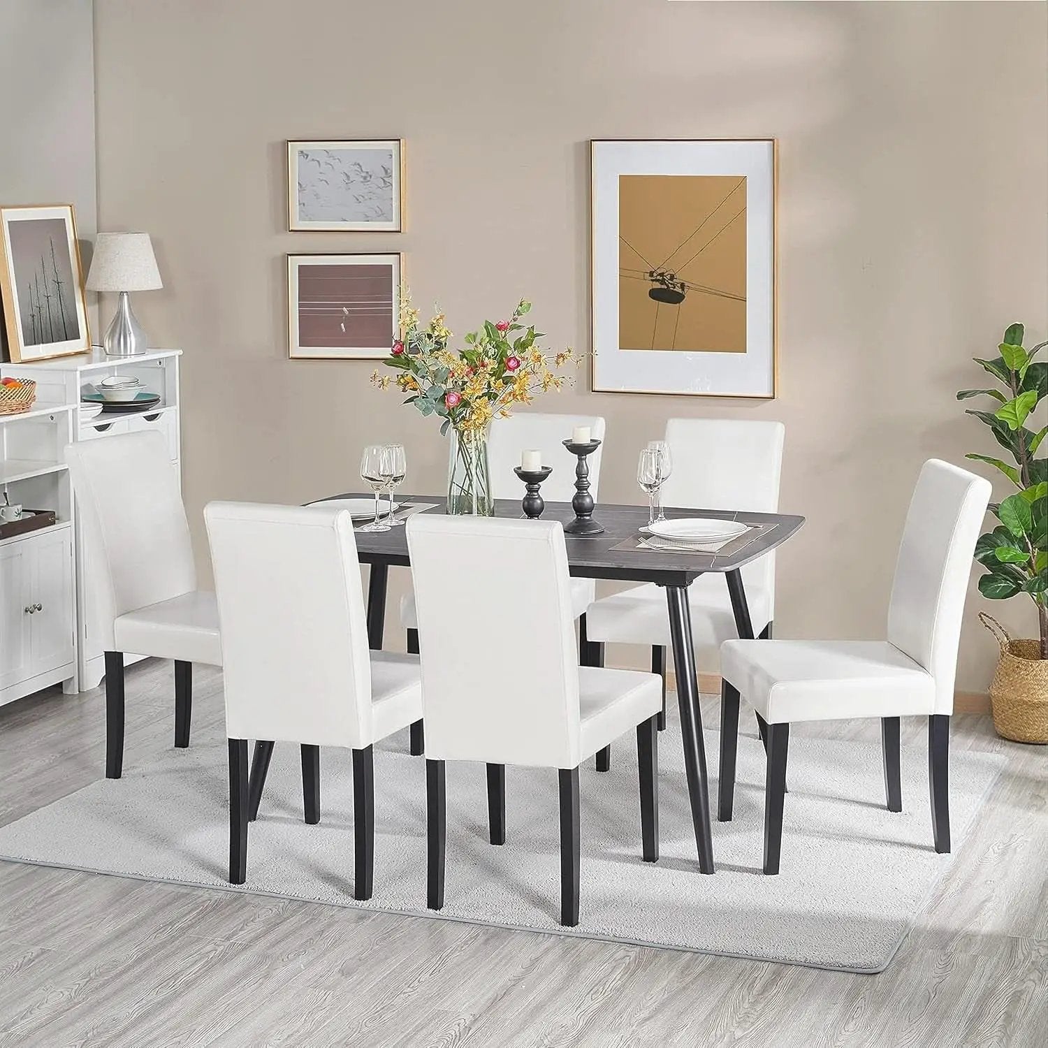 Dining Chair Set Of 4 White Faux Leather Parson Chairs from PriceLows™